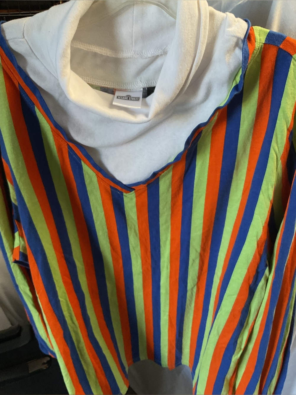 Sesame  Striped V-Neck Long Sleeve Top in Bright Orange, Blue & Lime